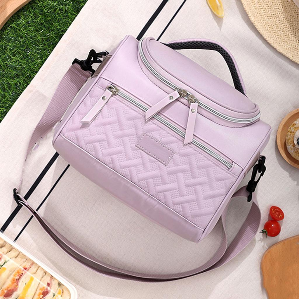 Portable Insulated Lunch Bag for Travel Spacious Food and Beverages Storage Container Bentos Pouch with Shoulder Strap