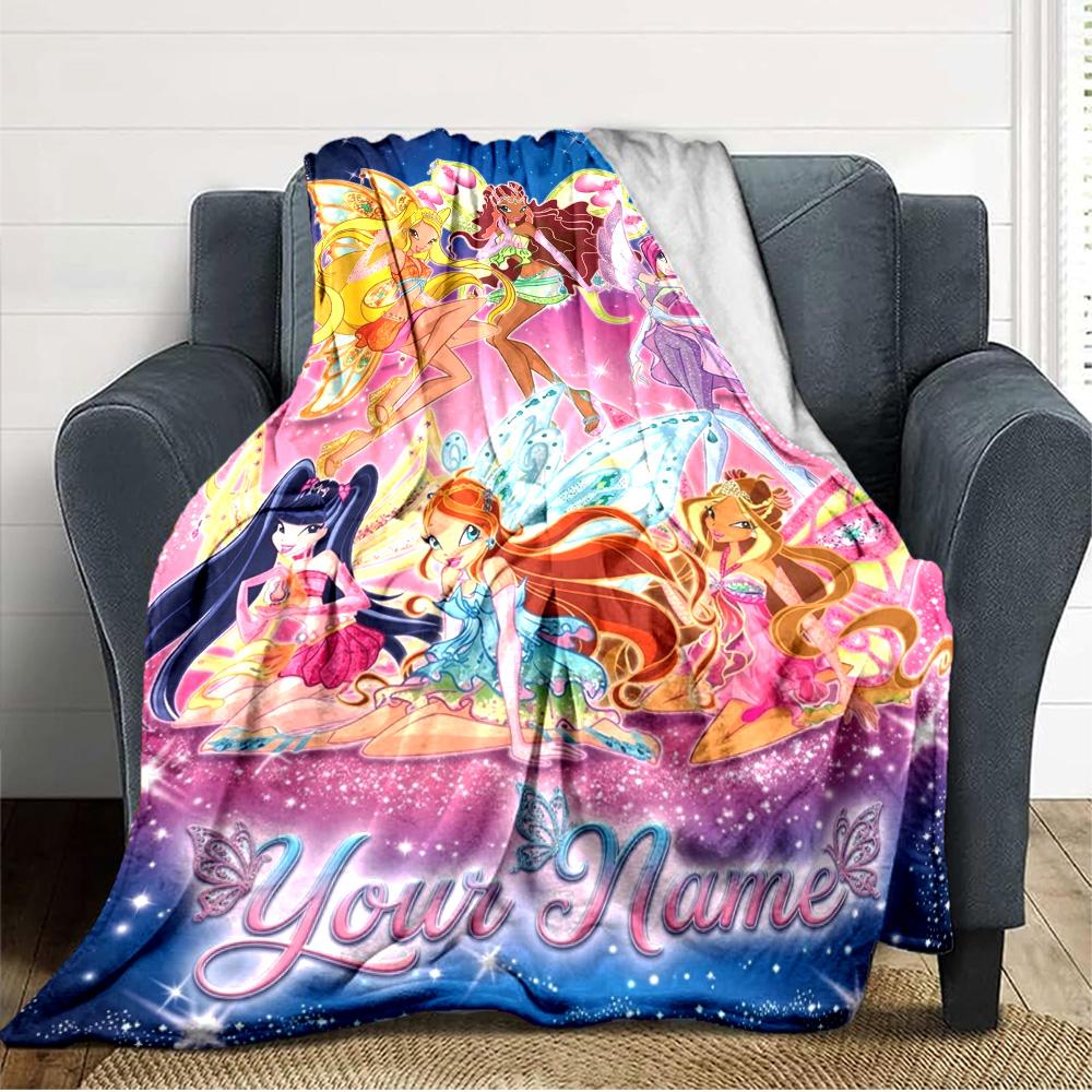 Name Custom Winx Print Flannel Blanket High Quality Warm Comfortable Cover for All Seasons Perfect for Gifts Home Decor