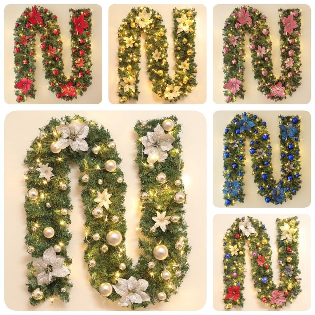 2.7 Meters Luxurious Christmas Garland With Colorful Flowers And Led Lights Perfect For Festive Decorations