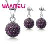 925 Sterling copper Stamped Bridal Zircon Sets Women Girls Wedding Gifts Austrian Crystal CZ Disco Ball Necklace Hoop Earrings