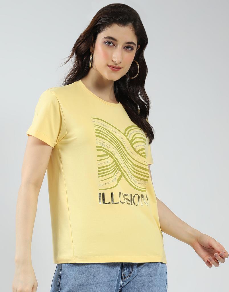 MONTE CARLO Women's Printed Round Neck Top Yellow M