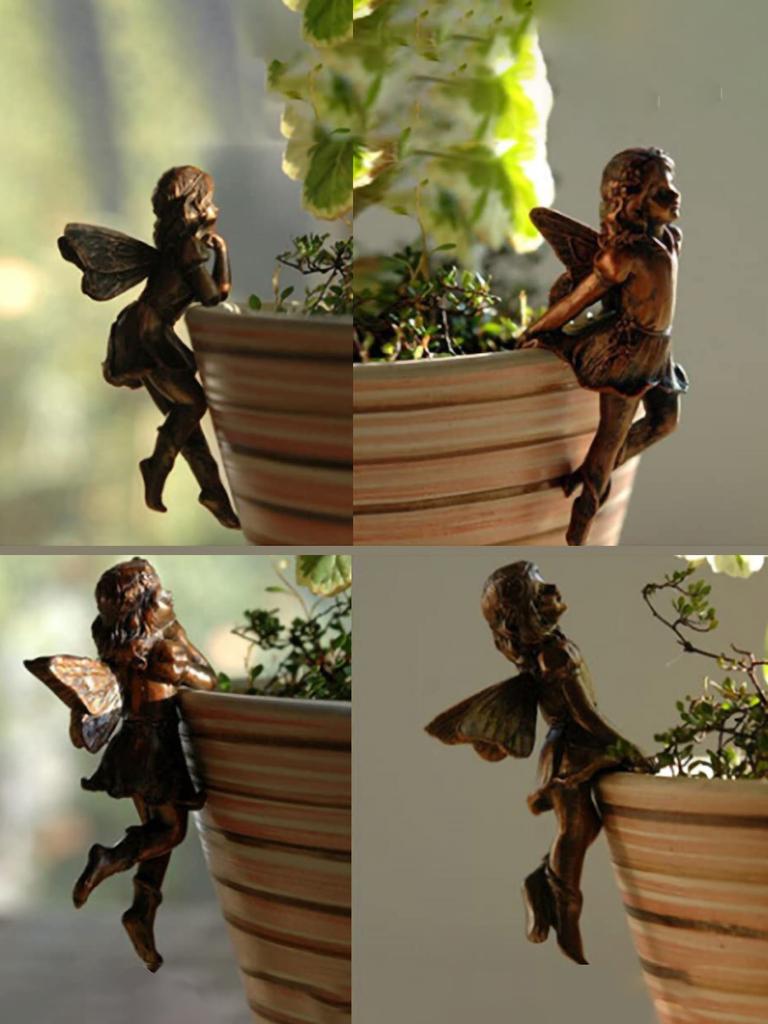 Mini holčičí závěsný pohár Dekorace z pryskyřice Kombinace víly Dekor okrajů květinového koše pro zahradní design Ozdoby do zahradního květináče