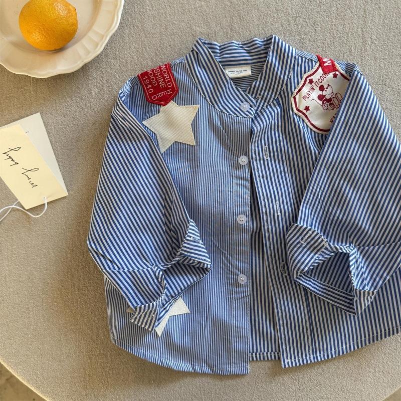 Kids Long Sleeve Cotton Striped Shirt with Star Print for Boys and Girls 90