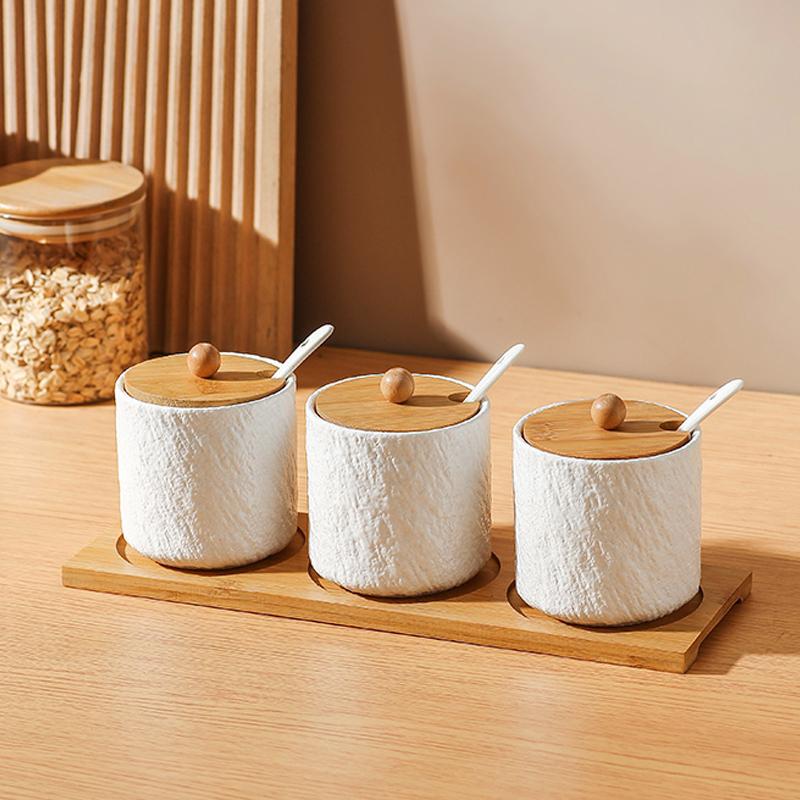Kitchen Ceramic Seasoning Jar Seasoning Box Kitchen Chili Salt Sugar Jar MSG Pepper Seasoning Box Tableware