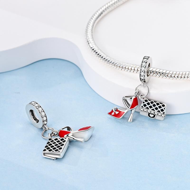 Charms Copper High Heels And Evening Bag Pendants Fit Charms Plata Original Bracelet Women Jewellery Making Fine Gifts