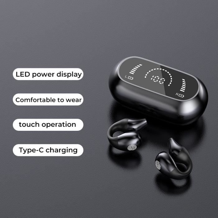 

Noir-Écouteurs Bluetooth sans fil à clip avec micro, écouteurs à conduction Sophia, écouteurs à oreille ouver