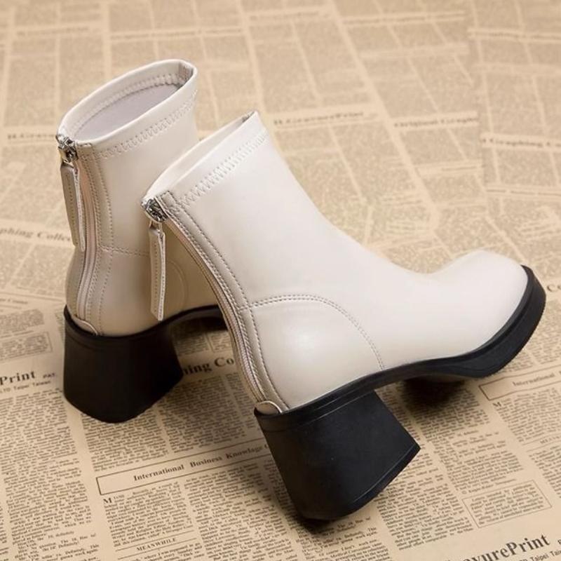 Modă Toamnă Iarnă Botine Calde cu Platformă Vârf Pătrat Piele Cizme de Gleznă cu Toc pentru Femei Chic și Elegant 2025 Femeie Pantofi Scurți Vânzare