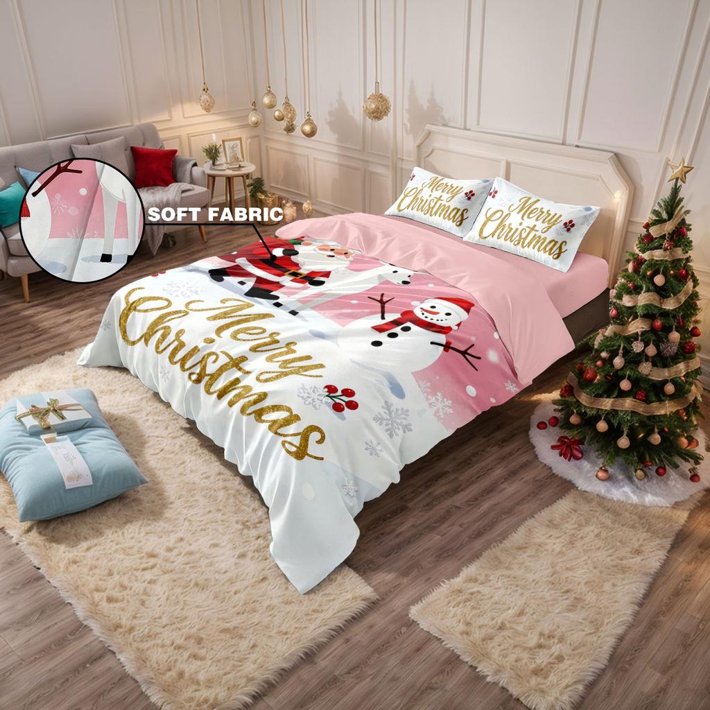 3pcs Santa Claus Printed Coreless Down Comforter Set with Soft Bedroom and Dormitory Decorations in Various Sizes