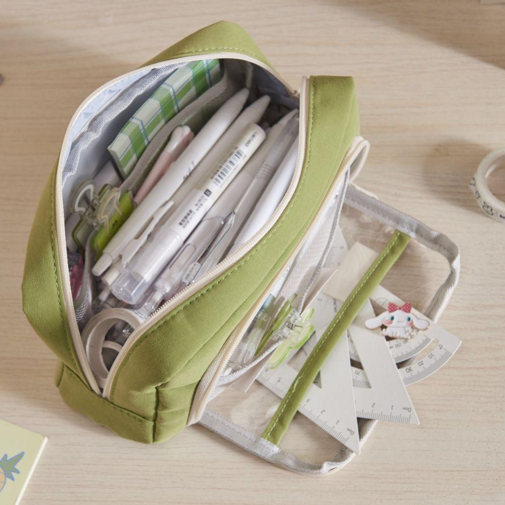 Large Capacity Stationery Box Double Layers Pencil Bag Cute Transparent Pencil Case Student