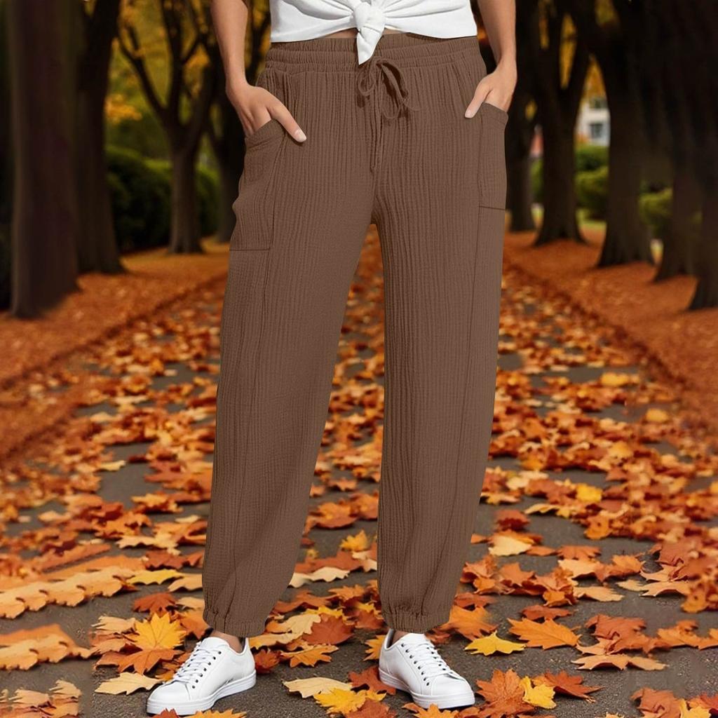 Women's Pants Fashion Casual Pants Solid Color Drawstring High Waist Pants With Pockets