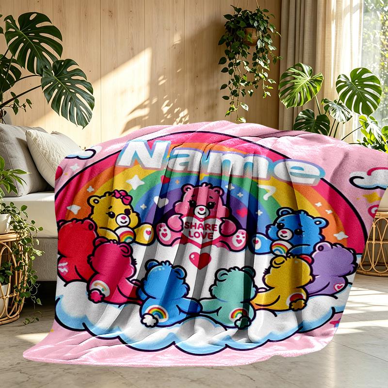 Custom Name Personalized Care Bears Print Blanket, Home Decor, Bedroom, Sofa, Camping, Couch, Gifts for Birthday ChristmasEnthusiasts