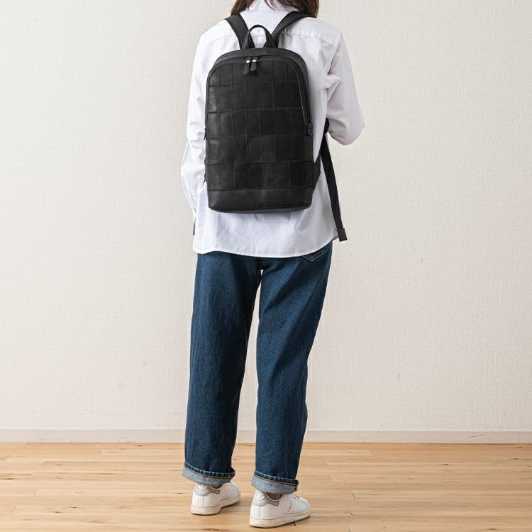 Offizieller Baseball-Handschuh Dünne Zwickel-Rucksack Lederrucksack Echtes Leder A4 Business-Tasche Tasche mit großem Fassungsvermögen PC 13 Zoll DPC261 Schwarz [Tryon]