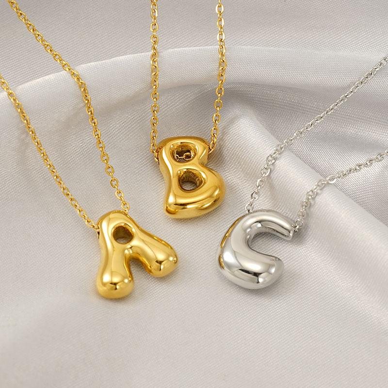 26 Initial Letter Stainless Steel Balloon Bubble Necklace for Women Personalized Jewelry Gift Wholesales