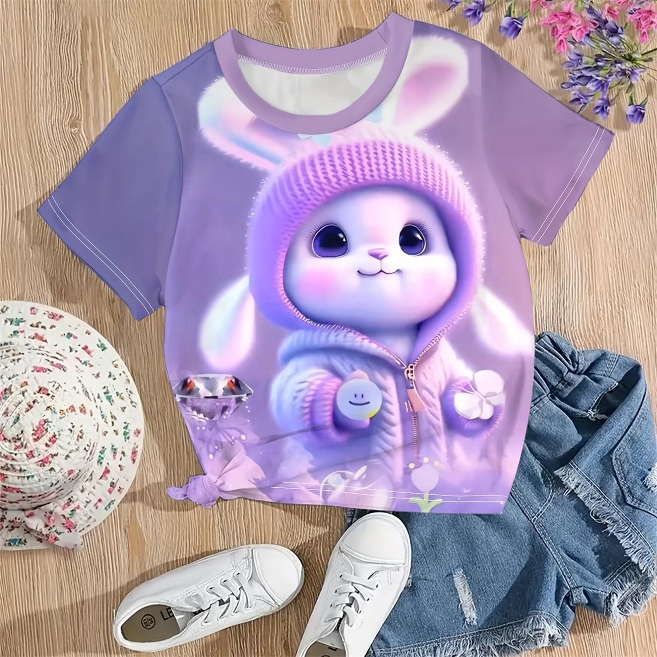 

Детская одежда Футболка для девочек с коротким рукавом и принтом животных из мультфильмов Детская летняя одежда Повседневная милая одежда с круглым вырезом для девочек Топы 160