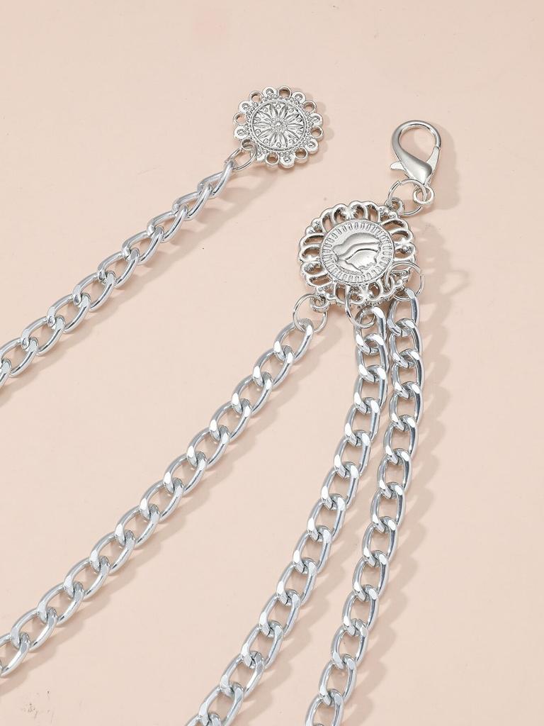 1pc Gold Multi-layer Flower Chain Waist Belt for Women, Fashion Dress Chain Belt For Streetwear