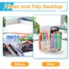 Acrylic Pen Holder, 360 Degree Rotating Pen Organizer, Rotating Desk Acrylic Office Organizer with 6 Compartments, Marker Organizer for Kid, Crayon