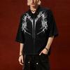 Gothic Thorn Tribal Print Zip-Up Short Sleeve Shirt