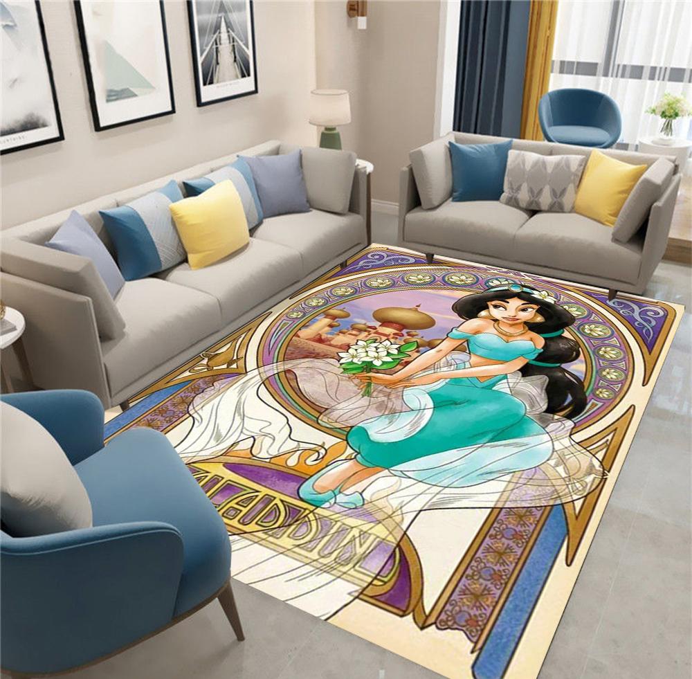 Alfombra de Área con Patrón de Princesas Disney, Alfombra para Sala de Estar, Dormitorio, Sofá, Felpudo Decorativo, Alfombra de Juego Antideslizante para Niños