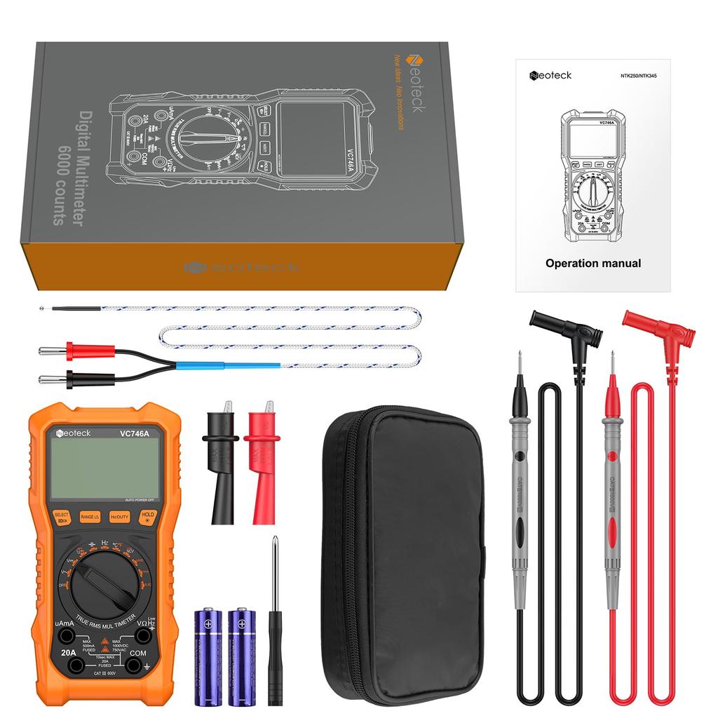 Neoteck 6000 Count TRMS Digital Multimeter Tester with AC/DC Voltage, AC/DC Current, Resistance, Capacitance, Frequency, Duty Cycle, Temperature, NCV