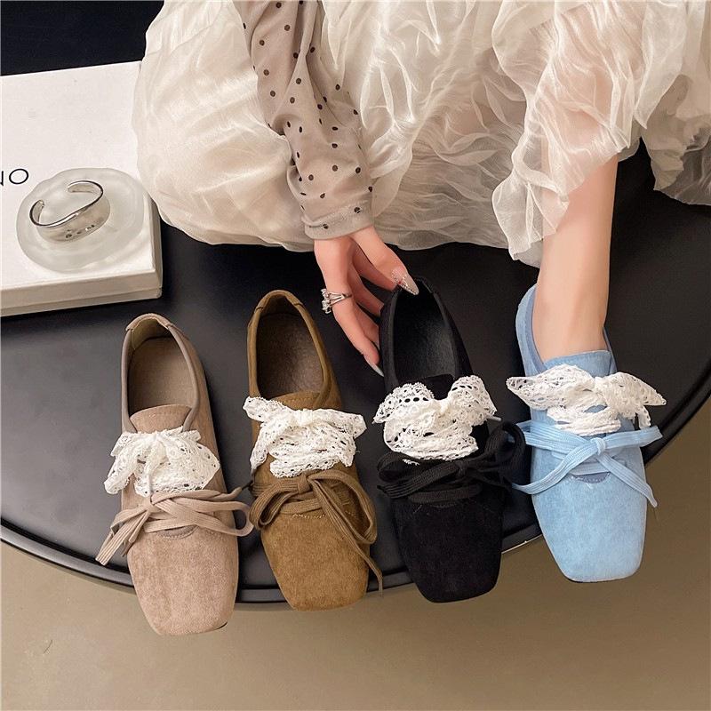 French Ballet Single Shoes Women's 2025 New Spring and Summer Lace-up Casual Moral Training College Style Flat-soled Small Leather Shoes
