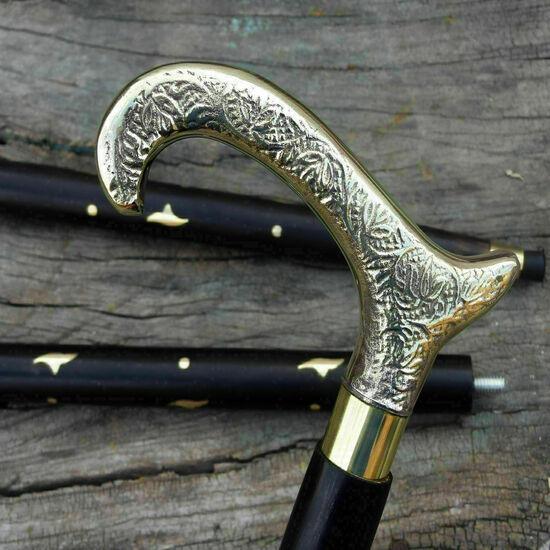 Antique Style Victorian Vintage Designer Brass Handle Cane Wooden Walking Stick