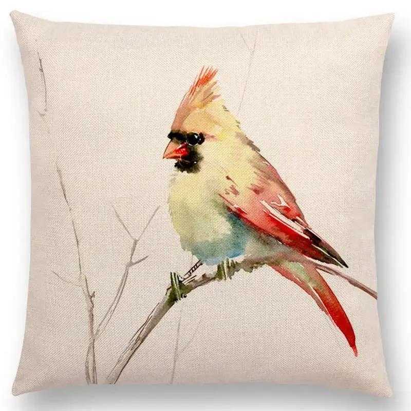 Watercolor Birds Series Cushion Cover Goldfinch Chickadee Cardinal Kingfisher Prints Pillow Case