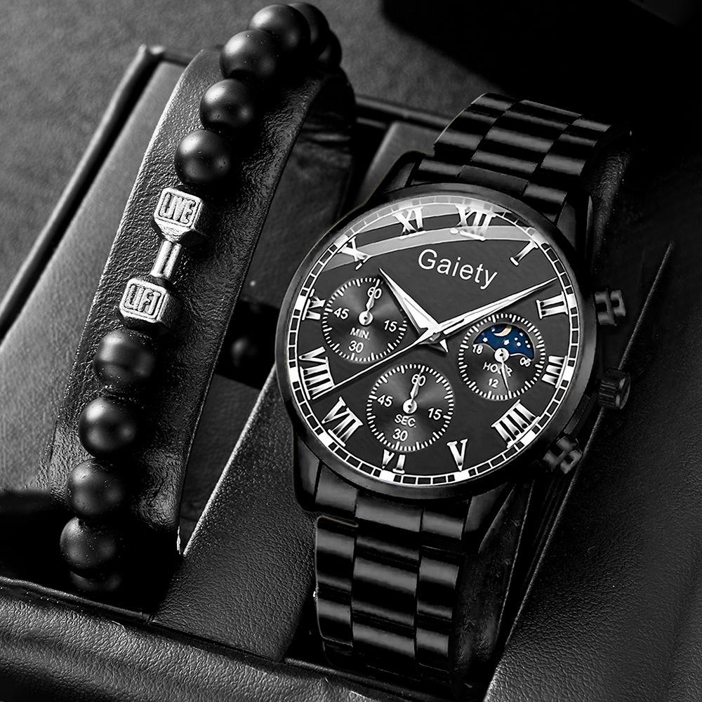 Men's Watch Casual Business Glass Quartz Watch Three-eye Calendar Fully Automatic Movement Watch Watch Large Dial Luminous