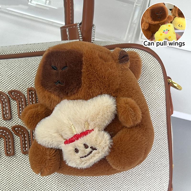 Cartoon Plush Badminton Tennis Capybara Keychain Fluffy Cute Creative Soft Stuffed Doll Pendant Backpack Decorative Accessories