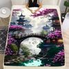 Japanese Architecture & Cherry Blossoms Flannel Blanket, Soft Warm Throw Blanket Nap Blanket For Sofa Office Bed Camping Trave