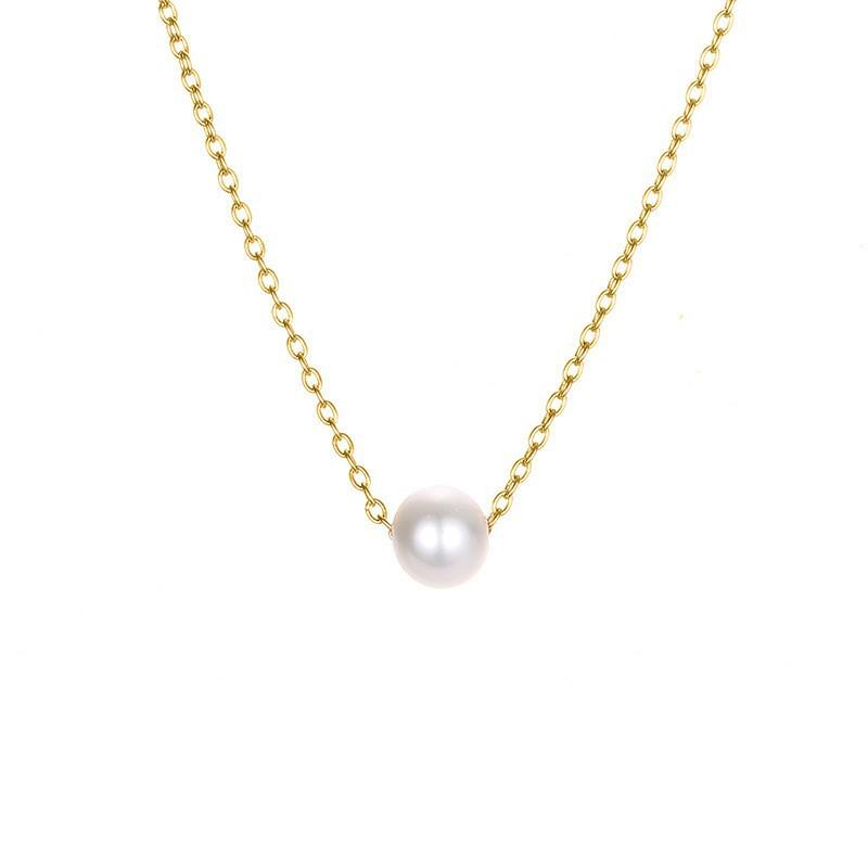18K Gold-Plated Japanese & Korean Imitation Pearl Necklace - Elegant, Colorfast, Lightweight Clavicle Chain for Luxury Commuting