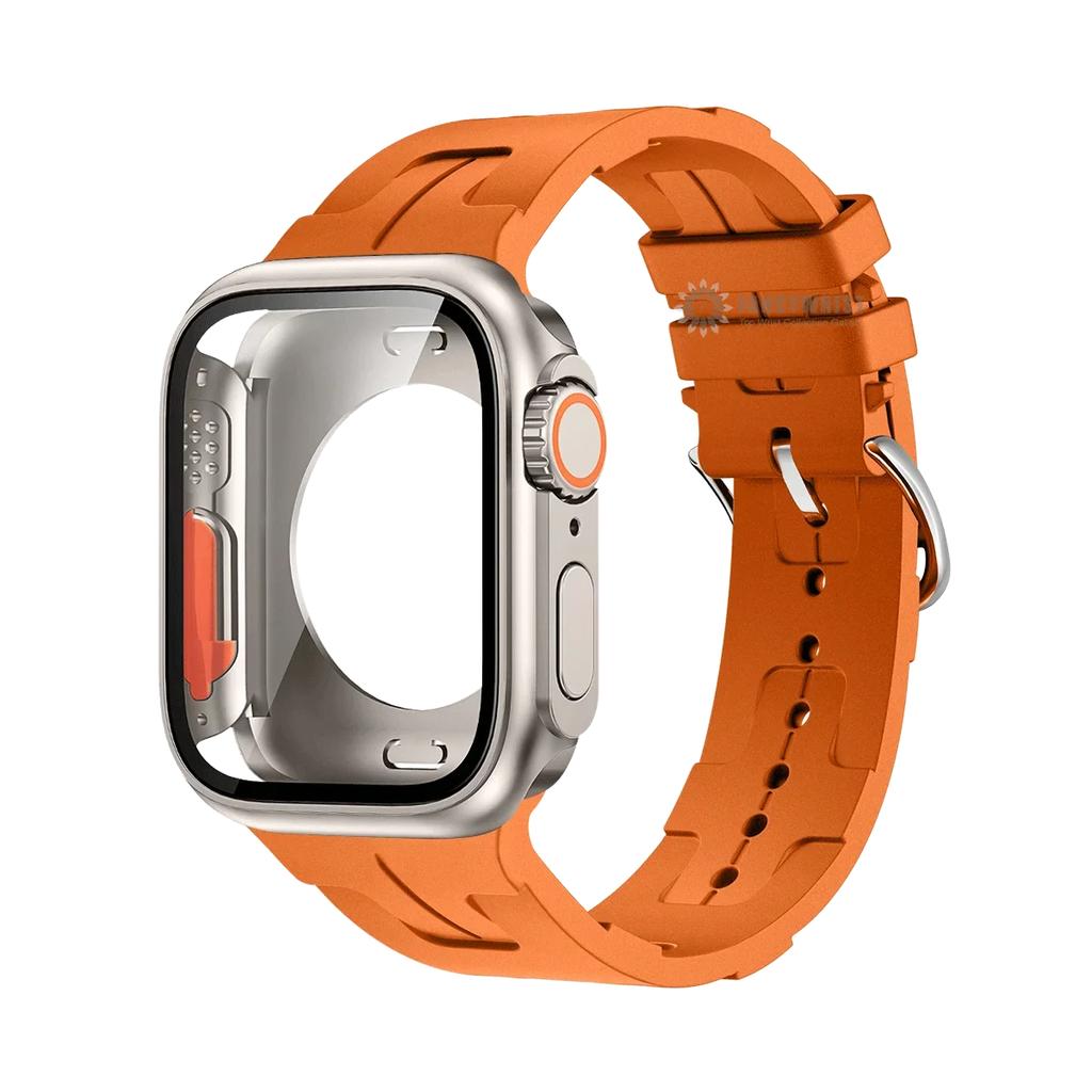 Original Silicone Band &Change To Ultra Case For Apple Watch 9 8 7 6 SE 5 4 Strap For iWatch Series 44mm 45mm 42mm 41mm Bracelet