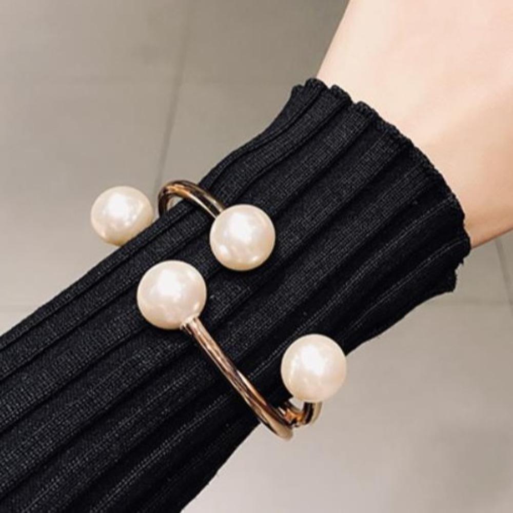 Metal Wide Cuff Bangles Jewelry Curtain Buckle Hip Hop Pearl Geometric Bracelet  Women