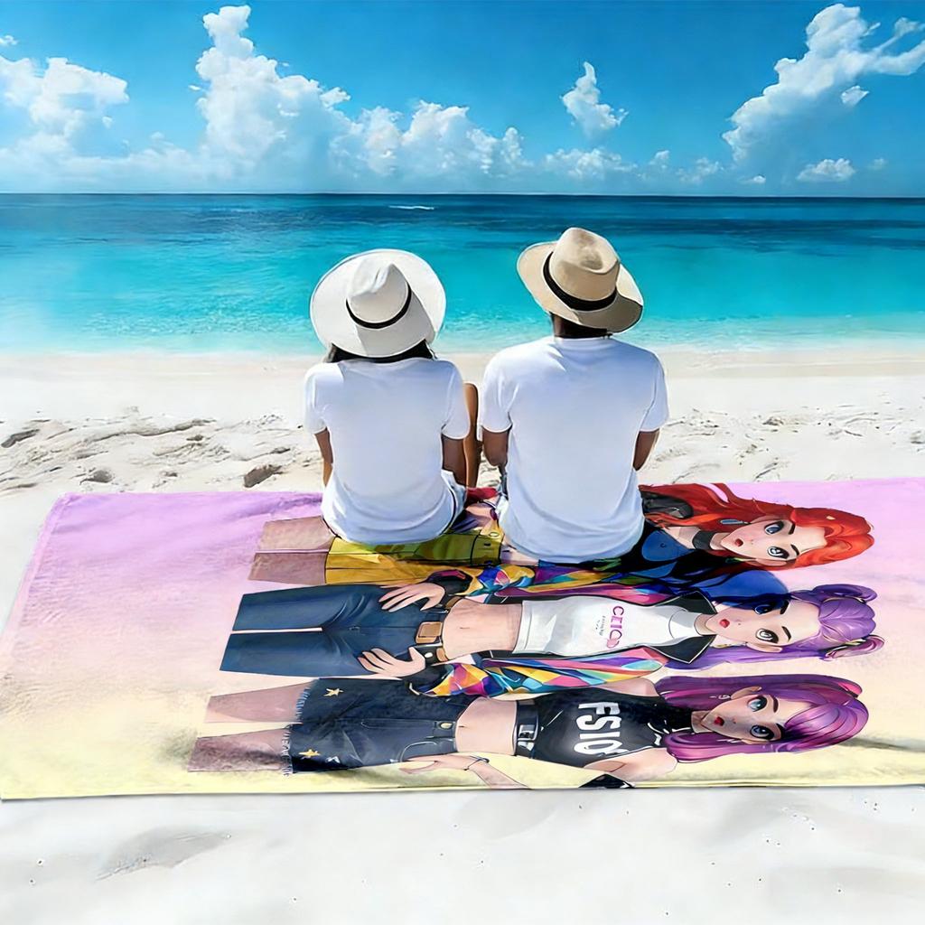 1 Stück K-Pop Pink-Lila Strandtuch Mode Mädchen Design Super Starke Wasseraufnahme Geeignet für Sommerstrände Yoga Fitnessstudio Zuhause