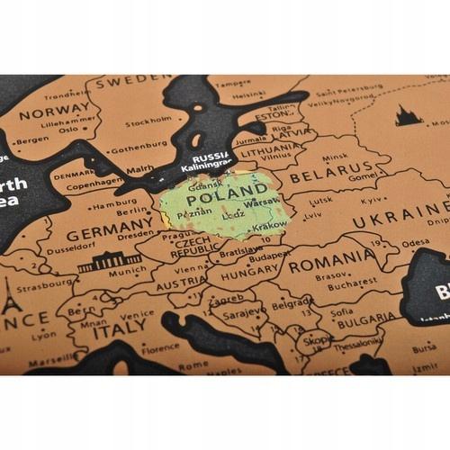 Mapa Świata Zdrapka Dla Podróżnika Flagi Czarno-Złota Plus Europa