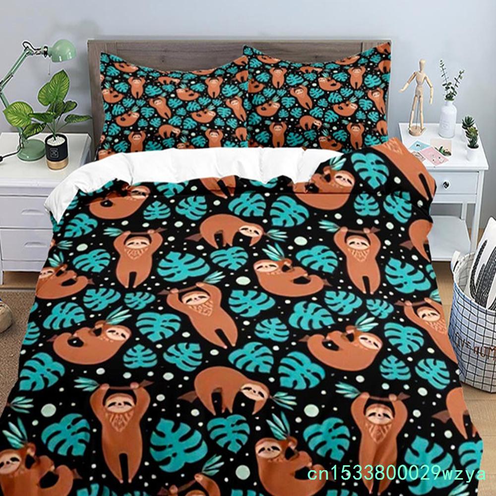 Liebliches Faultier Bettbezug-Set Cartoon Tier Bettwäsche-Set für Mädchen Jungen Teenager Wohnheim Schlafzimmer Dekor Mikrofaser King Bettdeckenbezug