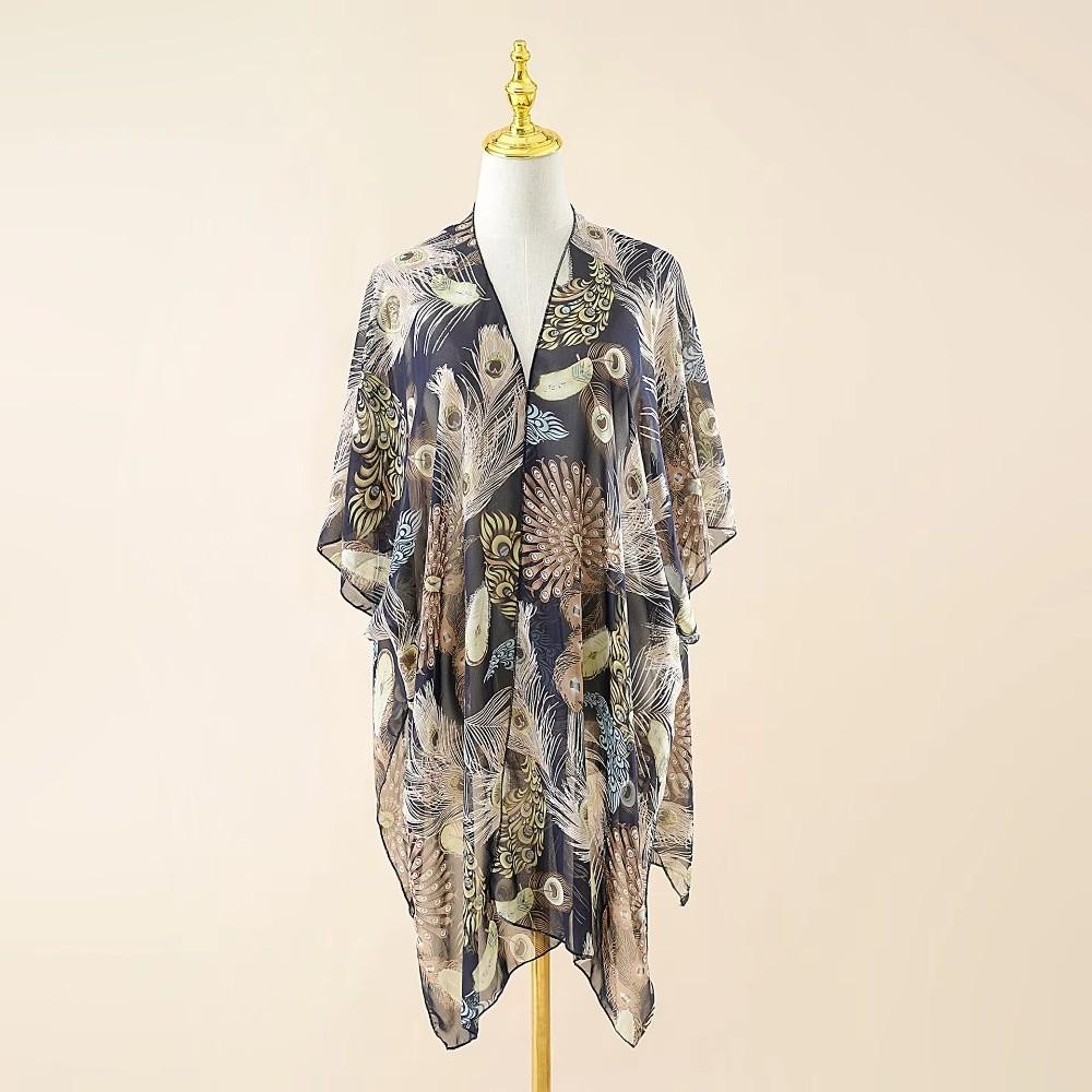 Thin Chiffon Bikini Cover Up Floral Print Bathing Suit Cover Up Swimsuit Cardigan Vacation Outfit