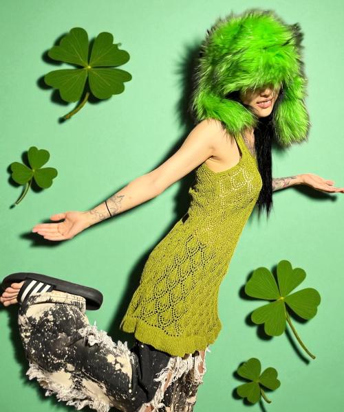 Bonseullipi Crochet Knit Dress (Green)
