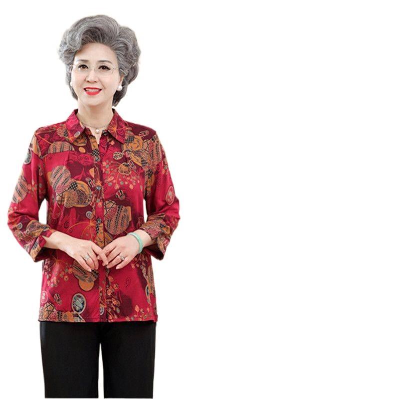 Summer Cotton Silk Cardigan for Elderly Women, 70s Grandma Seven-Sleeve Top Shirt