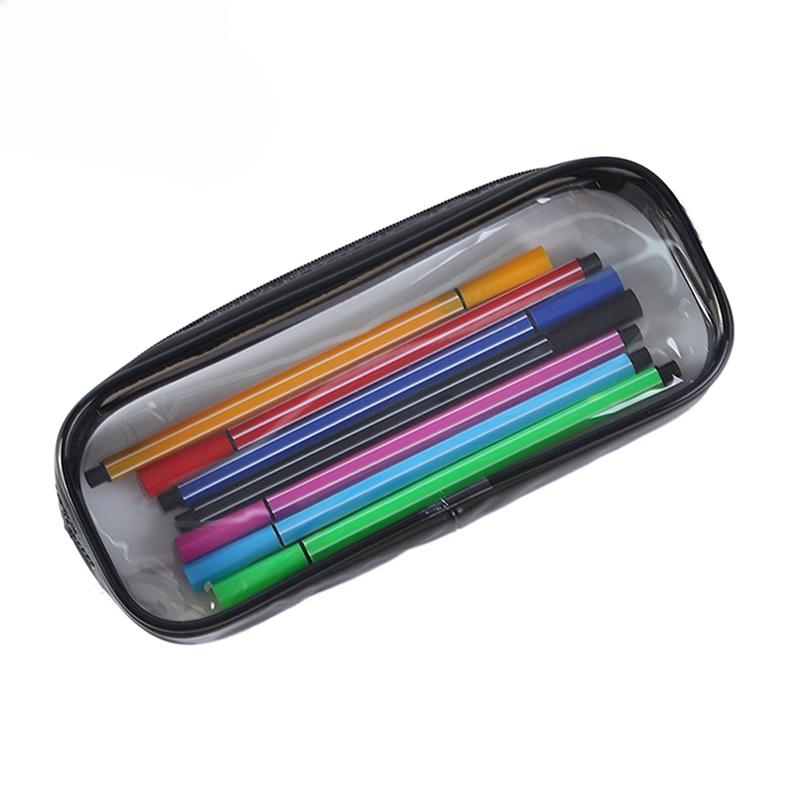 1 stk myk plast gjennomsiktig blyantveske Student Pvc klar pennveske Gjennomsiktig veske Kontorstudentrekvisita