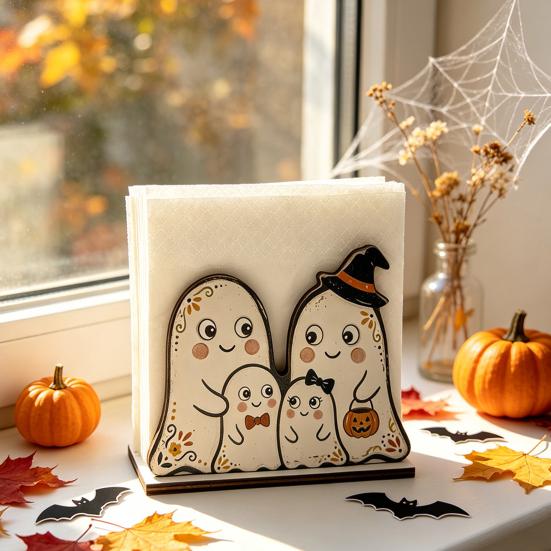 Decorative Napkin Organizer for Party Halloween Wooden Holder Dining Table, Paper Towel Holder, Cute Ornament Table Freestanding Tissue Dispenser Home