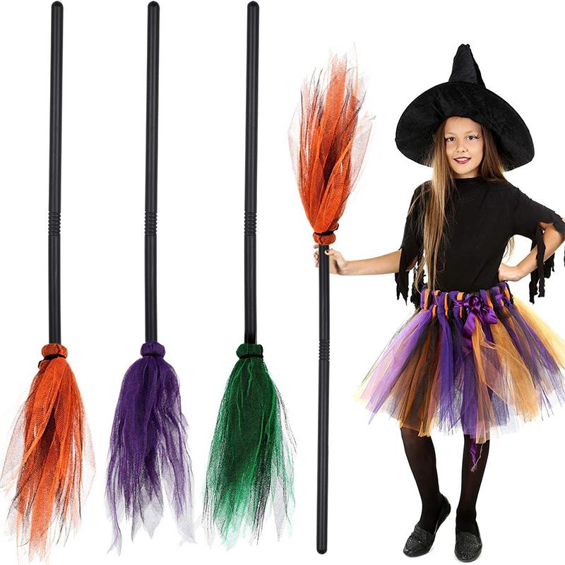 Halloween Witch Wizard Cosplay Props Black Magic Hats Flying Broomstick Decorations Halloween Party Masquerade Surprise Gift ZYF