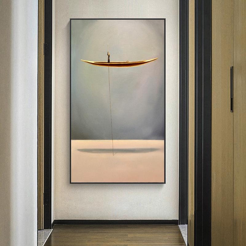 Barco dorado abstracto creativo Lonely Thinker lienzo pintura carteles e impresiones imágenes artísticas de pared para decoración de Cuadros de sala de estar