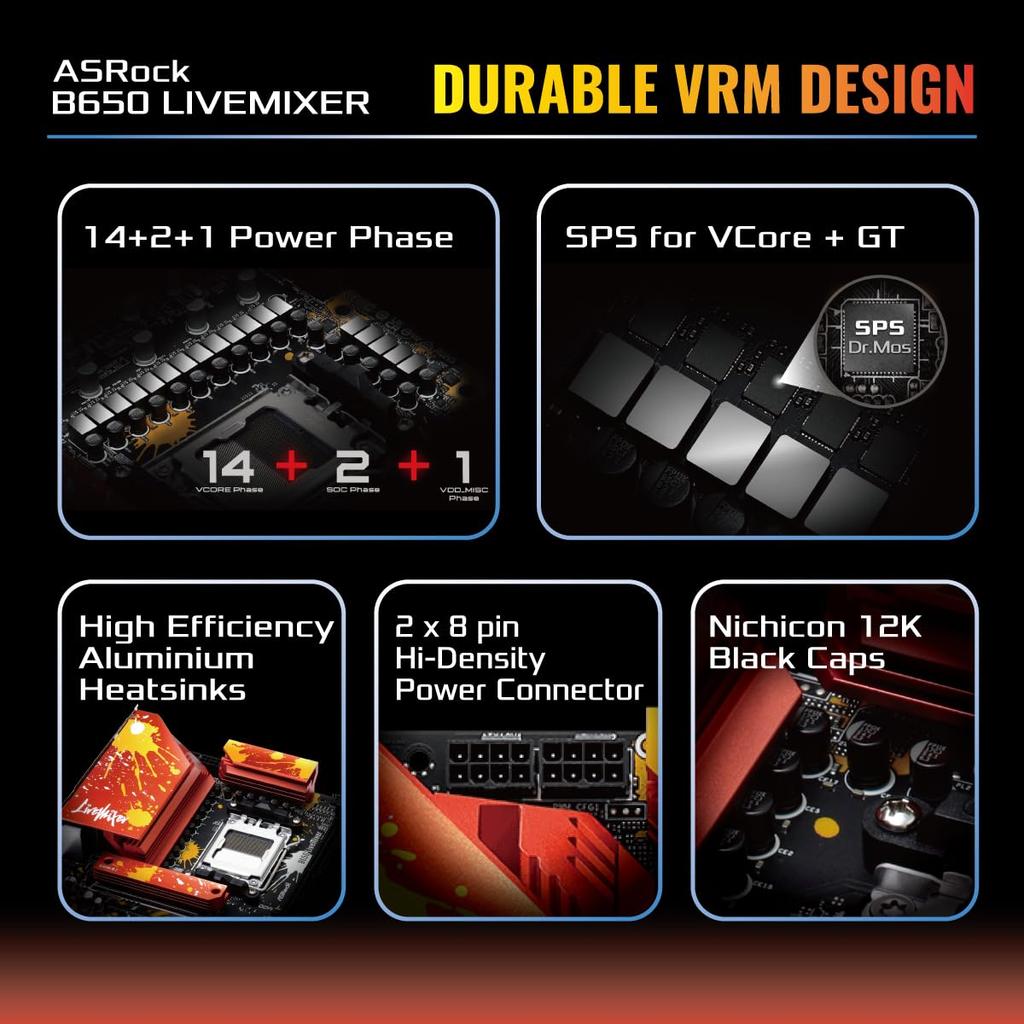 Asrock Motherboard B650 LiveMixer Compatible with AMD Ryzen 7000 Series CPU B650E ATX Motherboard Authorized Distributor (Soket AM5) [Domestic