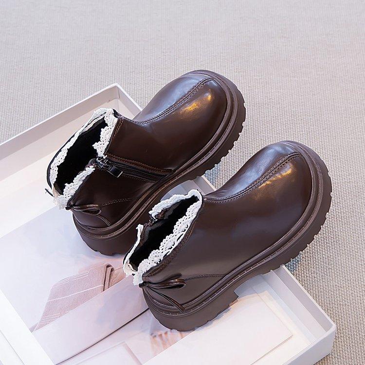 Children's Martin Boots Girls' Short Boots 2025 New Spring and Autumn Fleece Shoes Boots Foreign Style Boys' Leather Boots Baby Boots