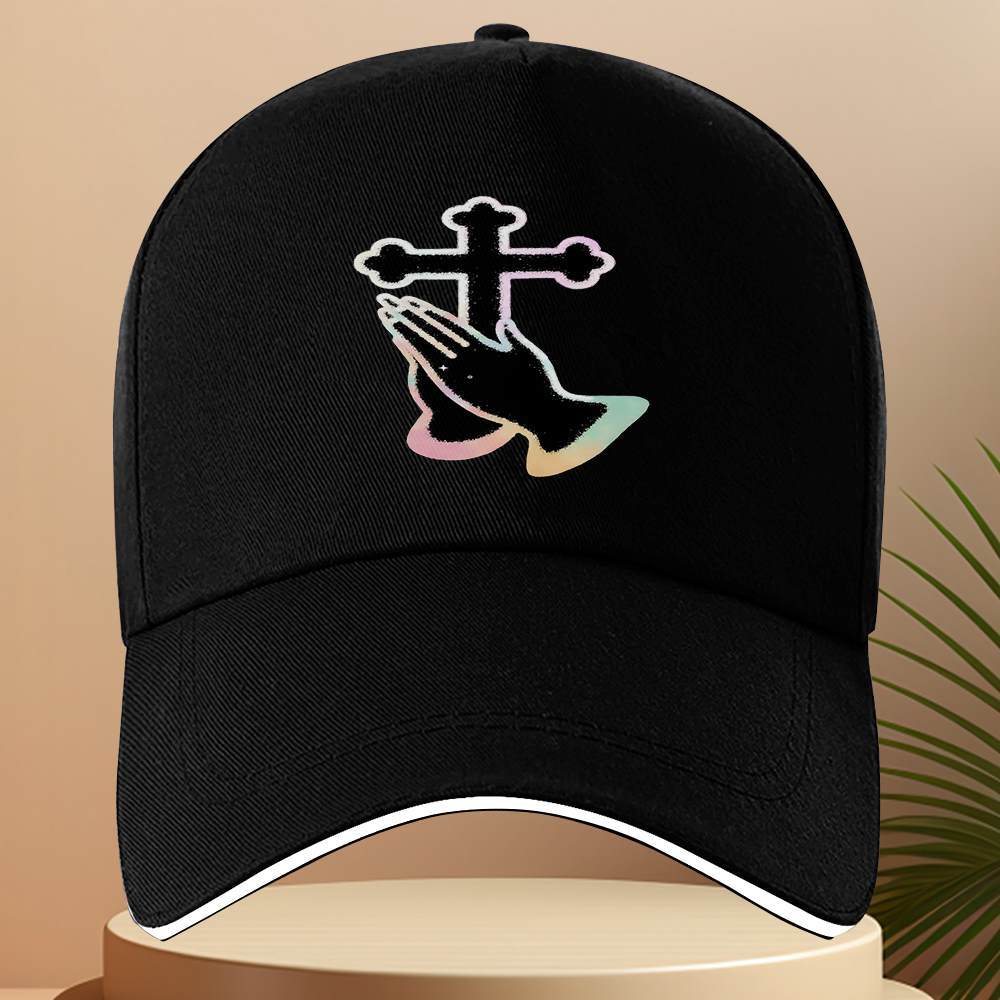 Print Cross Praying Hands Baseball Cap Polyester Adjustable Casual Outdoor Sports Headwear