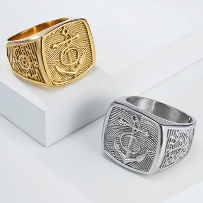 Vintage Nautical Men's Ring Anchor Ship Wheel Design Titanium Steel Band Nautical Themed Jewelry for Sailors Unique Marine Style Ring