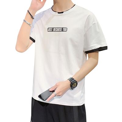 Short Sleeved T-shirt Men's Casual Loose Fitting Round Neck Fake Two-piece T-shirt