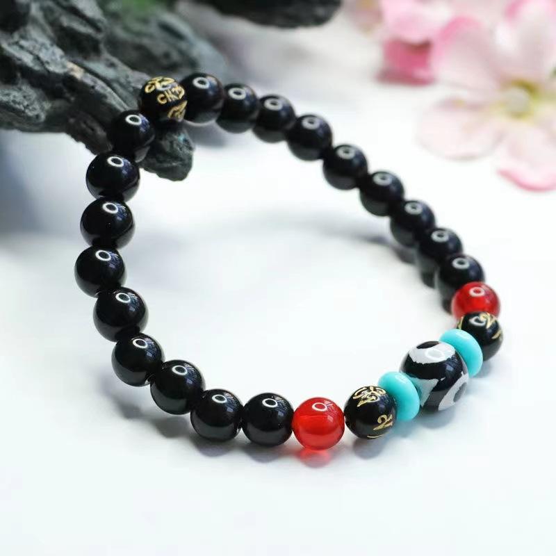 2026 Black Agate Tibet Beads Six Words Proverbs Bracelet Ornament Factory Live Delivery S1122632 Multi8mm