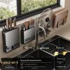 Gunmetal Wall-Mounted Kitchen Rack: No-Drill Seasoning, Knife Holder, Multifunctional Storage Solution