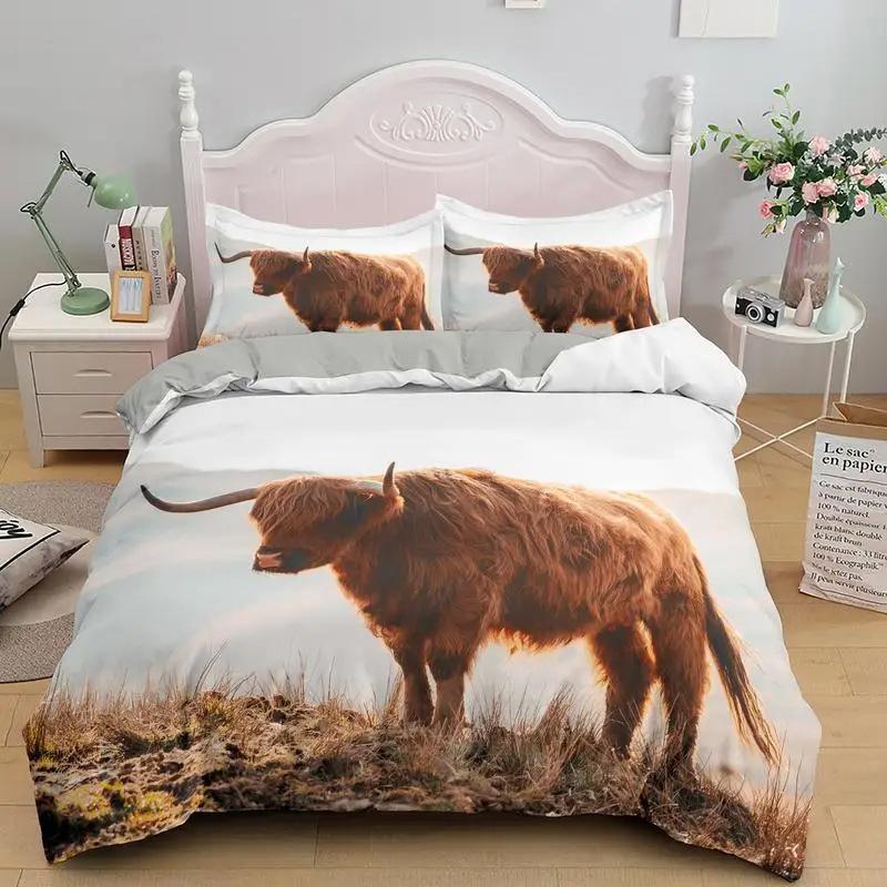 Highland Cow Pattern Three-Piece Set Suitable For Children And Adult Bedding